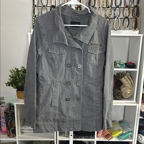 Hurley Gray Utility Jacket Classic Design double breasted skater grunge y2k 90s - Picture 7 of 7